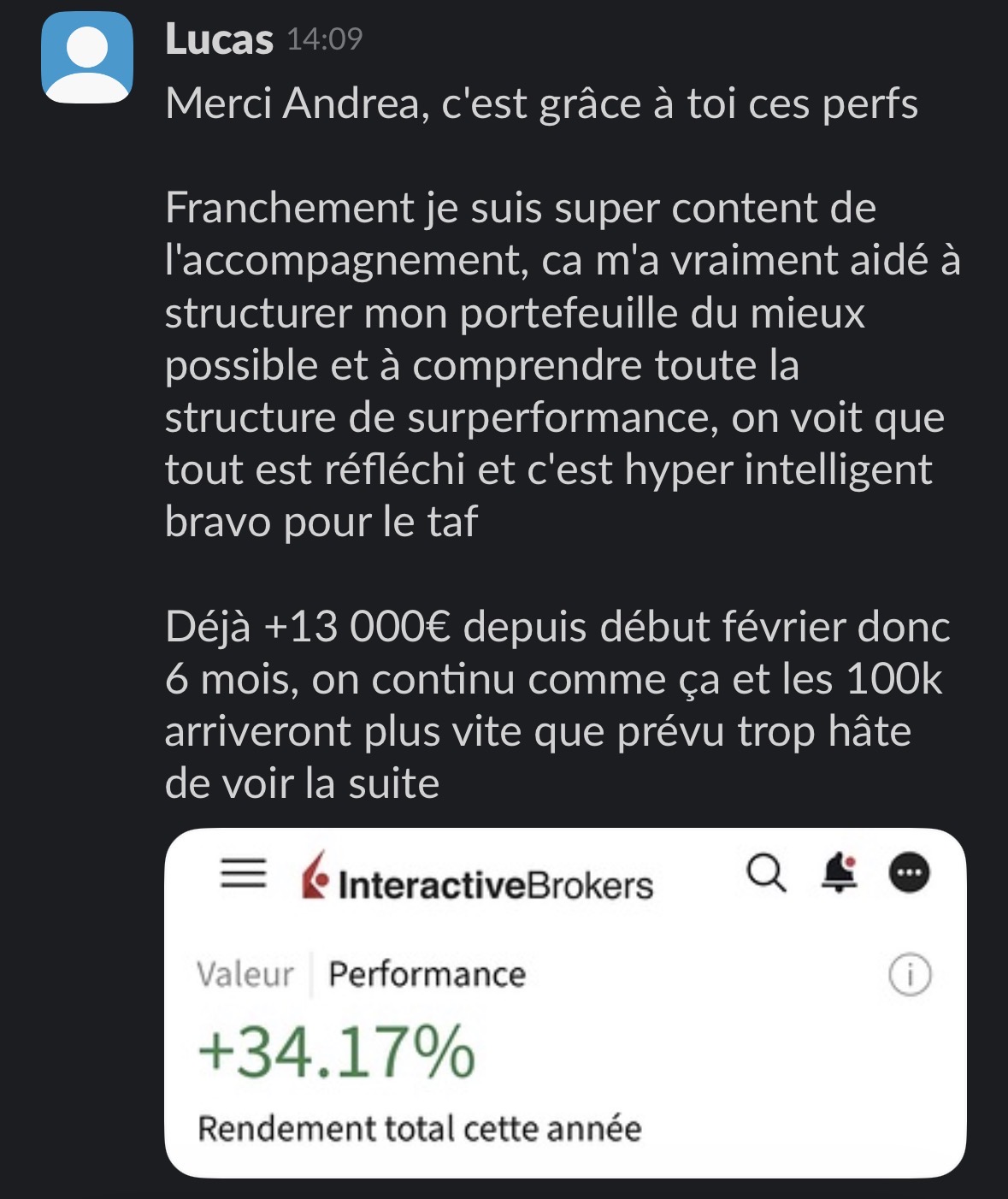 Lucas : +34,17 % cette année et +13 000 € en 6 mois grâce à l'accompagnement